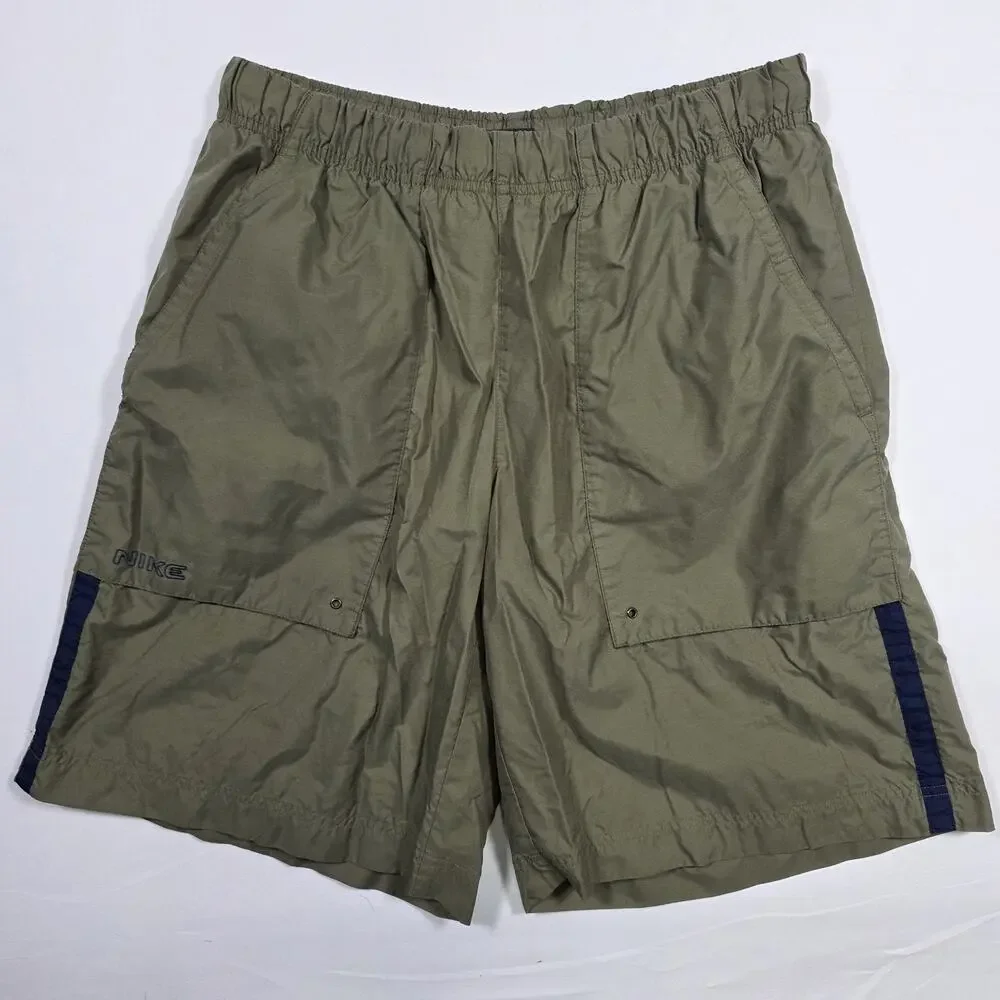 Vintage Nike Board Shorts Mens Small 28 Olive Green Swim Trunks Y2K Surf Beach